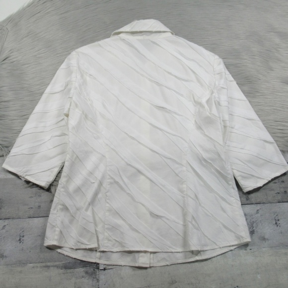 LAFAYETTE 148 White Textured Cotton Blend Button Down Office Casual Shirt Size 6 - Picture 5 of 9